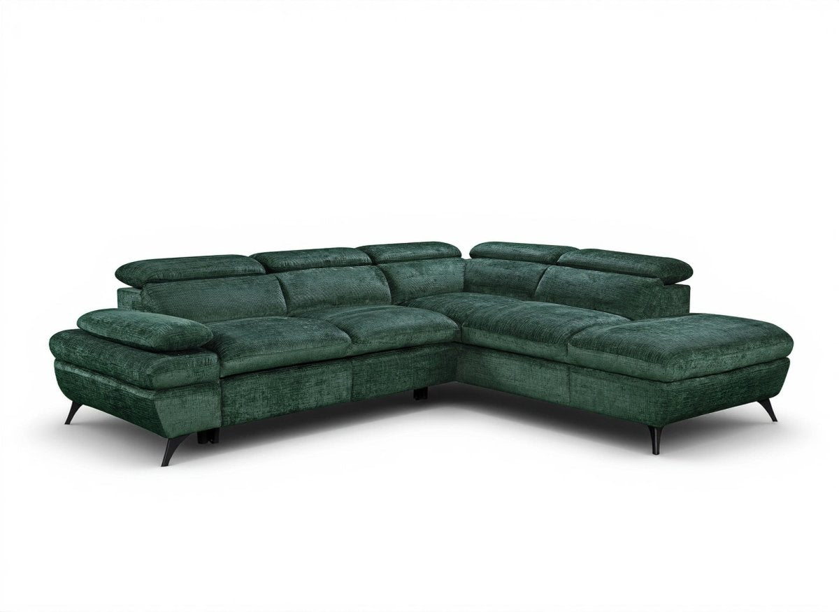 Canapé d'angle convertible avec coffre en velours chiné vert LUFY - Angle droit - DécoInParis