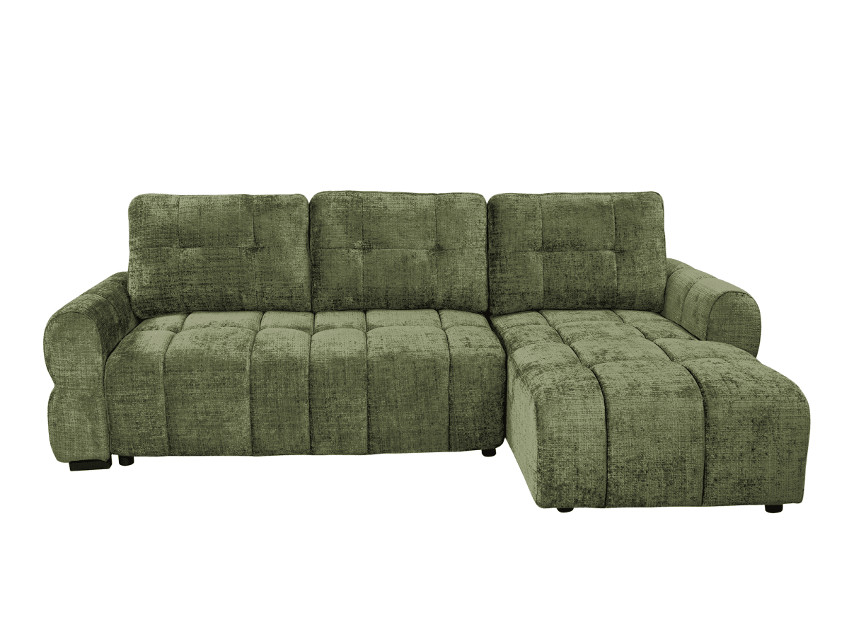 Canapé d'angle convertible avec coffre en velours chiné vert olive MAHLONE - Angle droit - DécoInParis