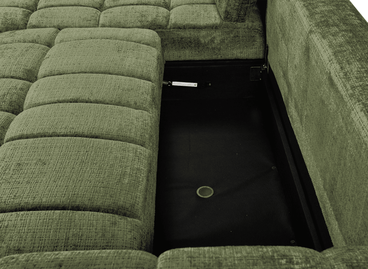 Canapé d'angle convertible avec coffre en velours chiné vert olive MAHLONE - Angle gauche - DécoInParis