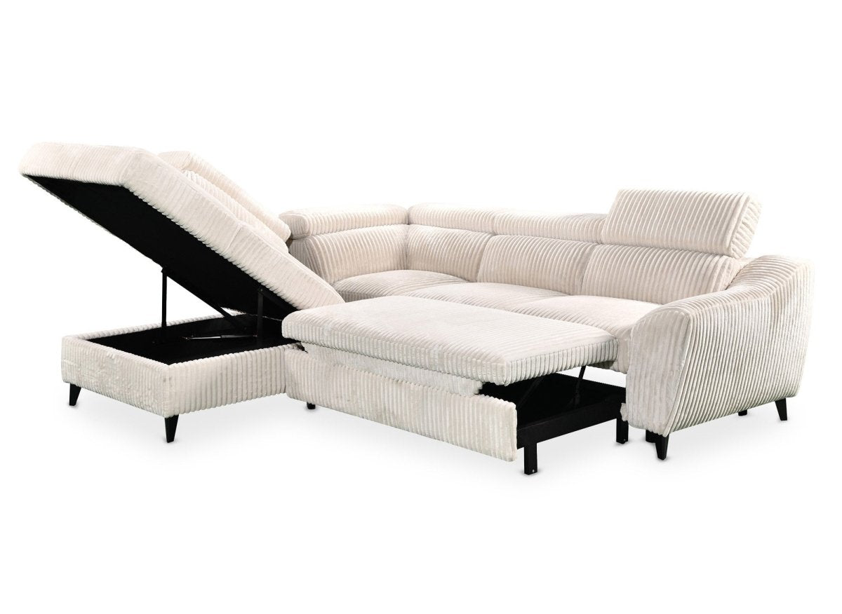 Canapé d'angle convertible avec coffre en velours côtelé épais beige DALTON - Angle gauche - DécoInParis