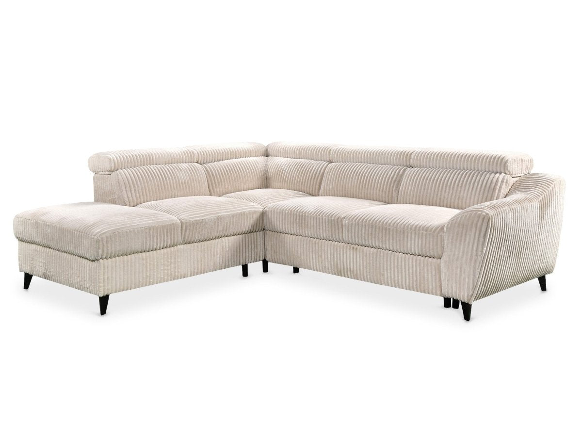 Canapé d'angle convertible avec coffre en velours côtelé épais beige DALTON - Angle gauche - DécoInParis