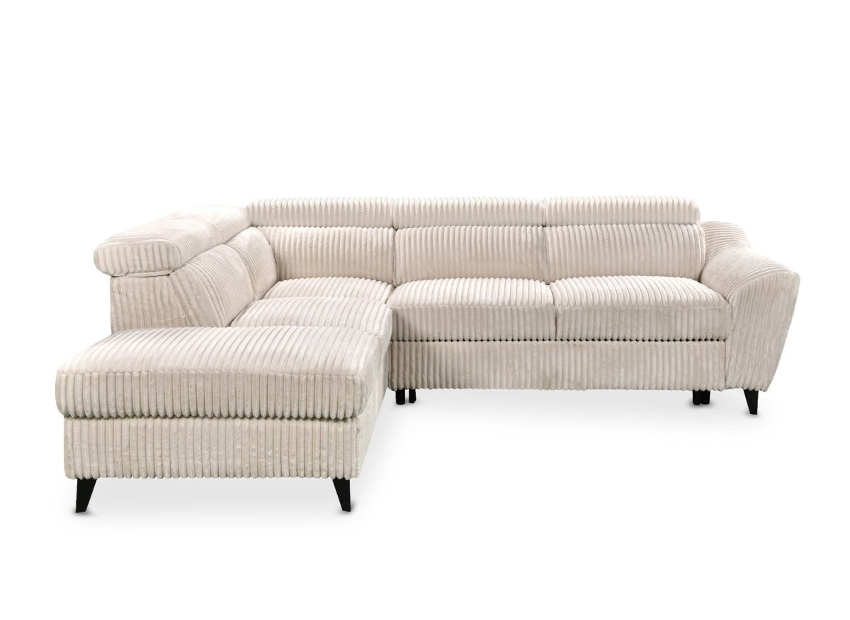 Canapé d'angle convertible avec coffre en velours côtelé épais beige DALTON - Angle gauche - DécoInParis