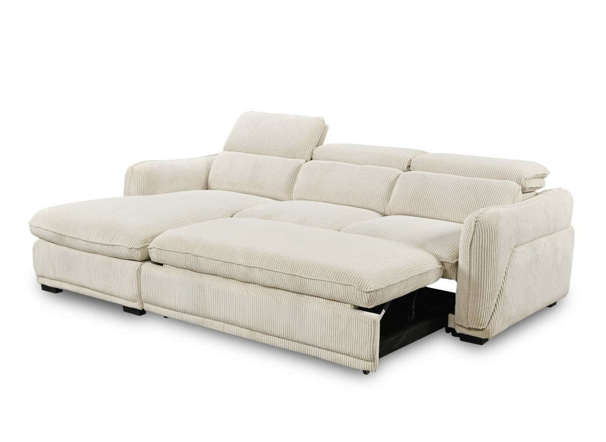 Canapé d'angle convertible avec coffre en velours côtelé épais beige PETUNIA - Angle gauche - DécoInParis