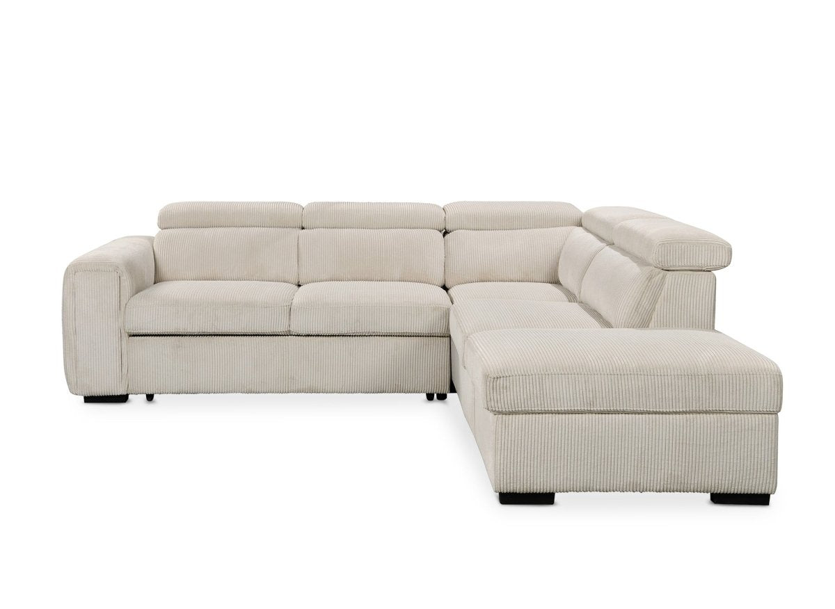 Canapé d'angle convertible avec coffre en velours côtelé épais beige ZENOVA - Angle droit - DécoInParis