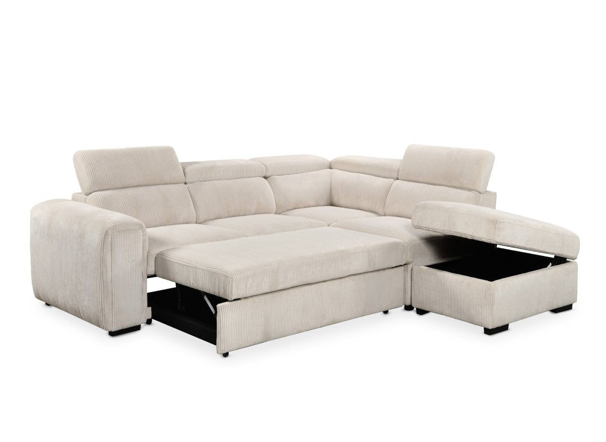 Canapé d'angle convertible avec coffre en velours côtelé épais beige ZENOVA - Angle droit - DécoInParis