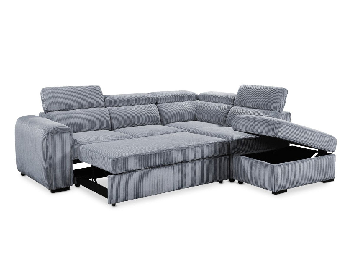 Canapé d'angle convertible avec coffre en velours côtelé épais gris ZENOVA - Angle droit - DécoInParis