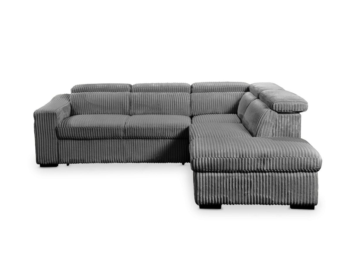Canapé d'angle convertible avec coffre en velours côtelé gris MARTY - Angle droit - DécoInParis