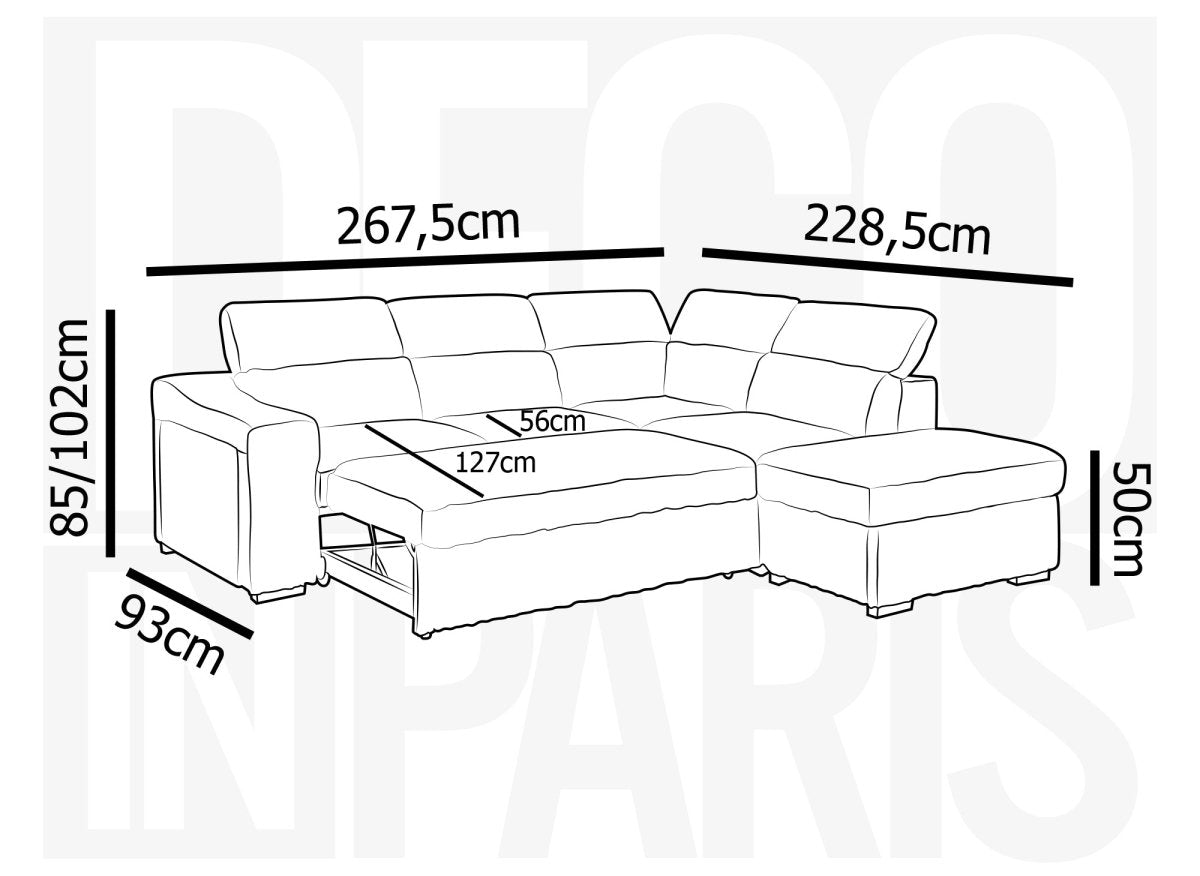 Canapé d'angle convertible avec coffre en velours côtelé gris MARTY - Angle droit - DécoInParis