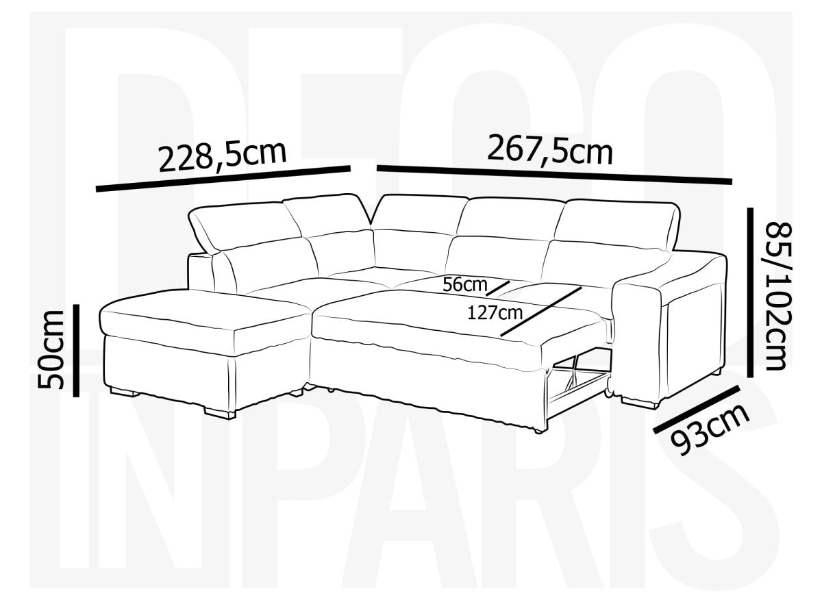 Canapé d'angle convertible avec coffre en velours côtelé gris MARTY - Angle gauche - DécoInParis