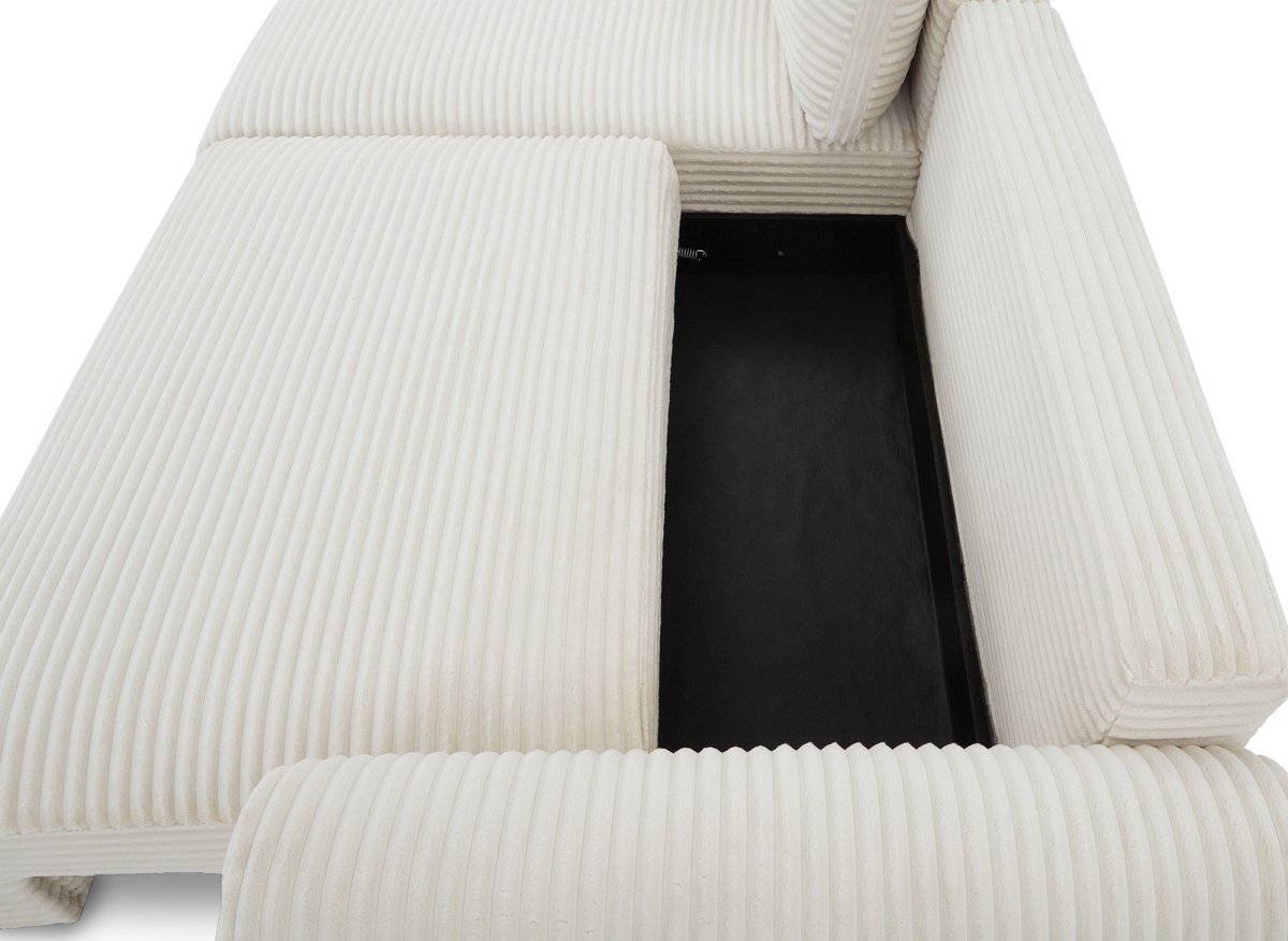 Canapé d'angle convertible avec coffre en velours gros côtelé doux beige TILDA - Angle gauche - DécoInParis