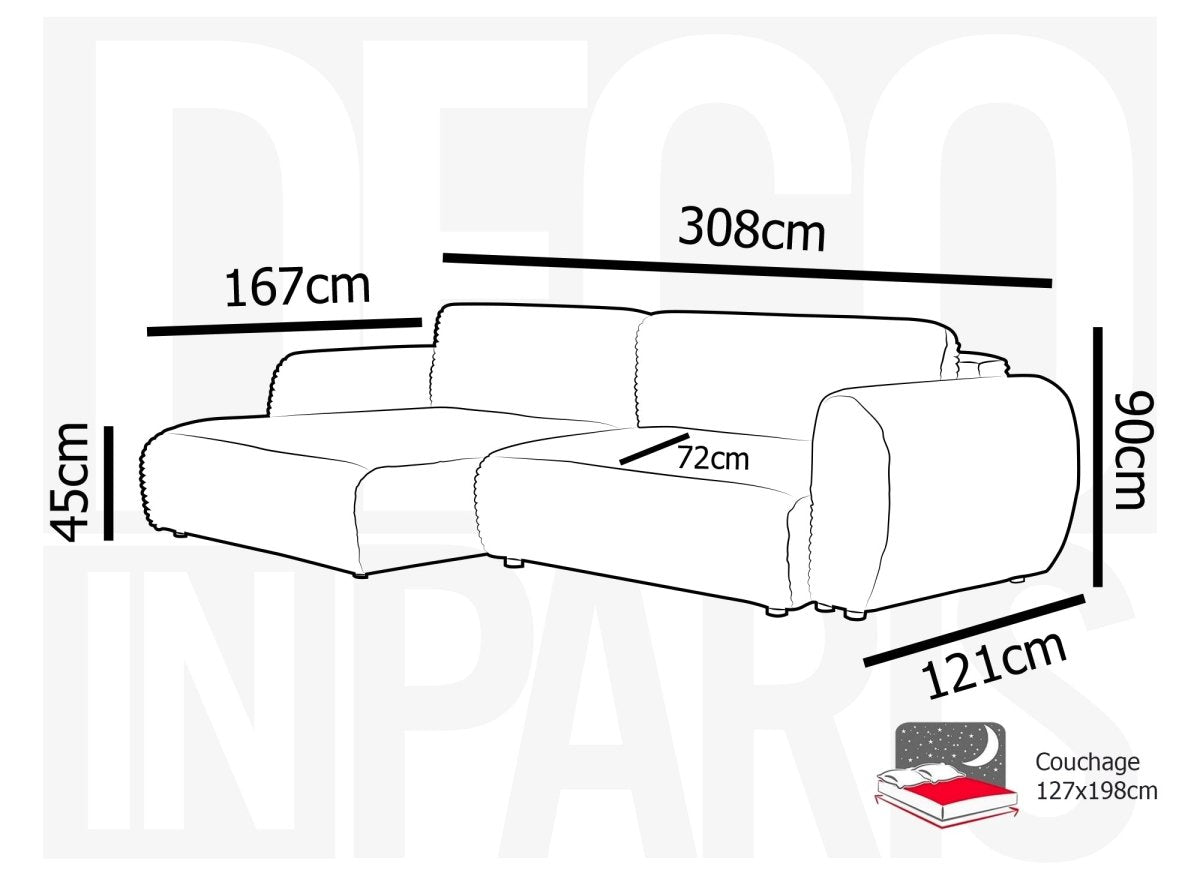 Canapé d'angle convertible avec coffre en velours gros côtelé doux beige TILDA - Angle gauche - DécoInParis