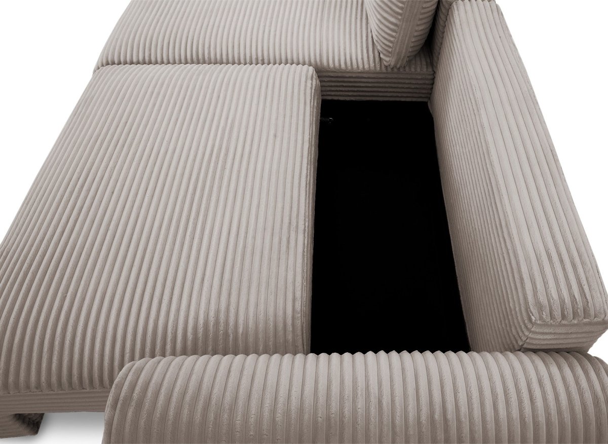 Canapé d'angle convertible avec coffre en velours gros côtelé doux taupe TILDA - Angle gauche - DécoInParis