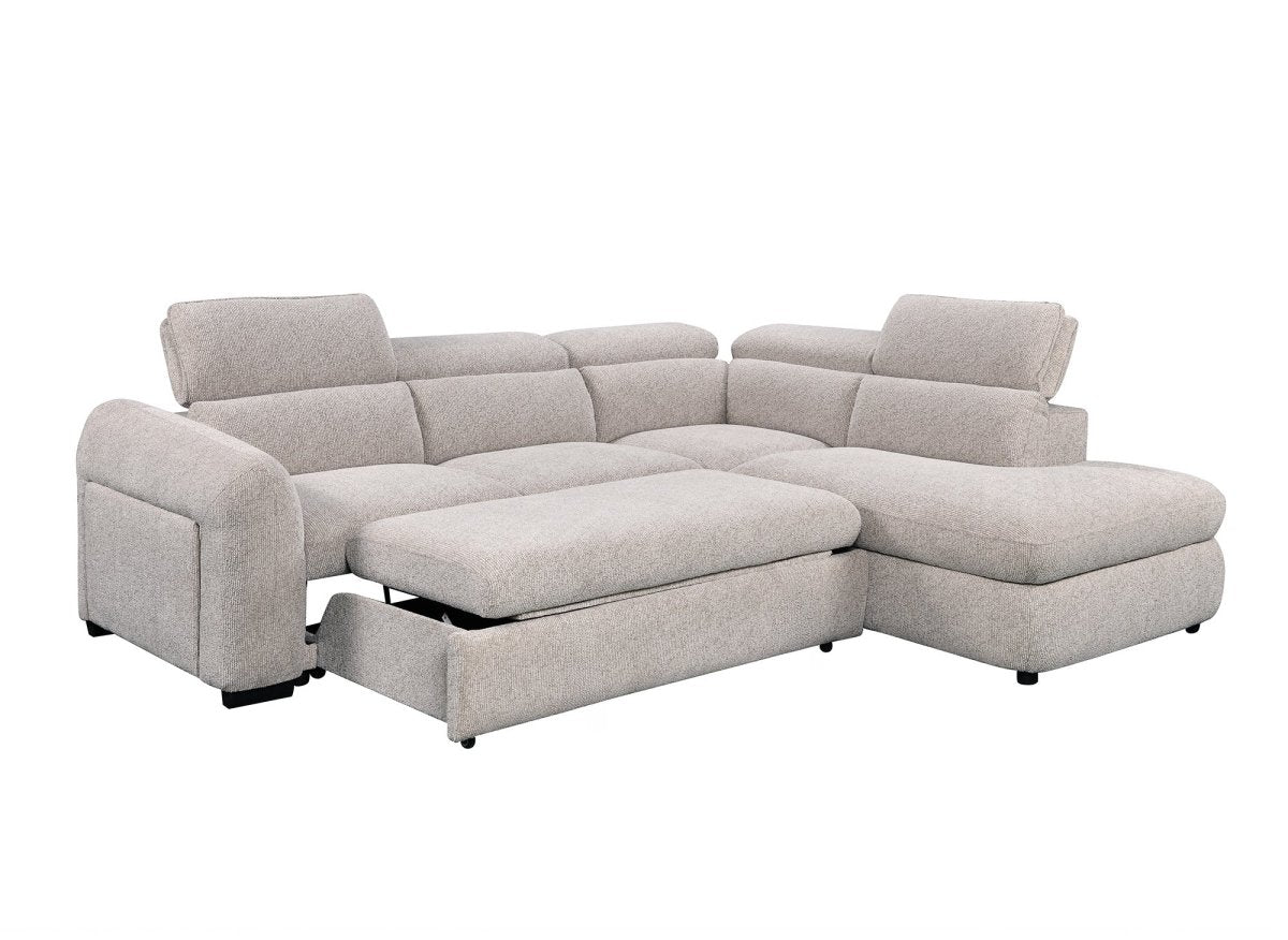 Canapé d'angle convertible avec coffre en velours texturé beige MADISON - Angle droit - DécoInParis