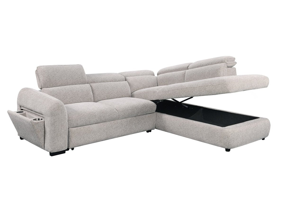 Canapé d'angle convertible avec coffre en velours texturé beige MADISON - Angle droit - DécoInParis