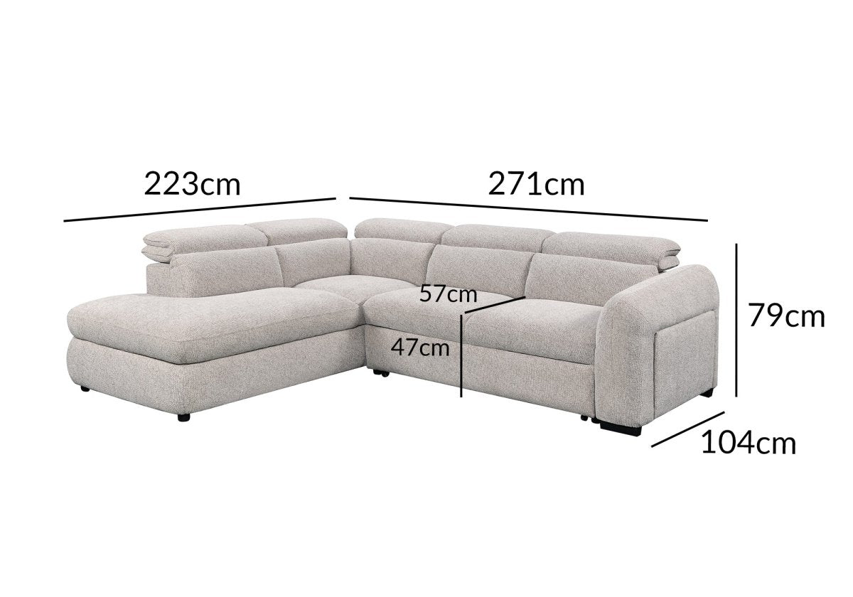 Canapé d'angle convertible avec coffre en velours texturé beige MADISON - Angle gauche - DécoInParis