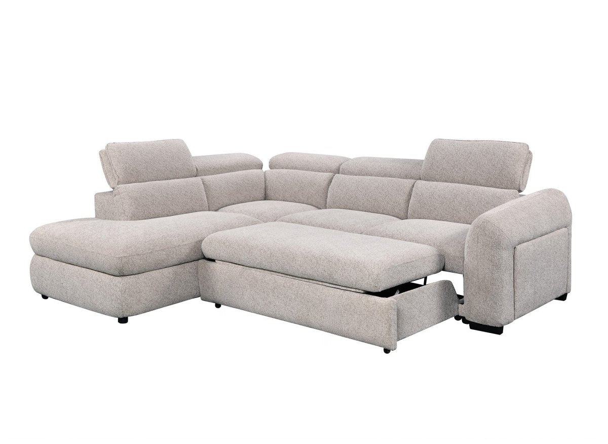 Canapé d'angle convertible avec coffre en velours texturé beige MADISON - Angle gauche - DécoInParis
