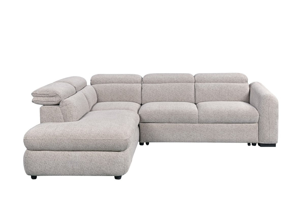 Canapé d'angle convertible avec coffre en velours texturé beige MADISON - Angle gauche - DécoInParis