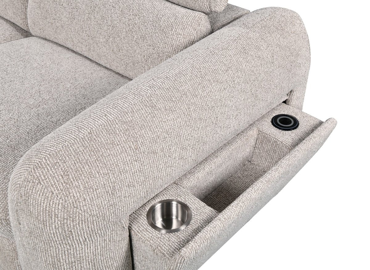 Canapé d'angle convertible avec coffre en velours texturé beige MADISON - Angle gauche - DécoInParis