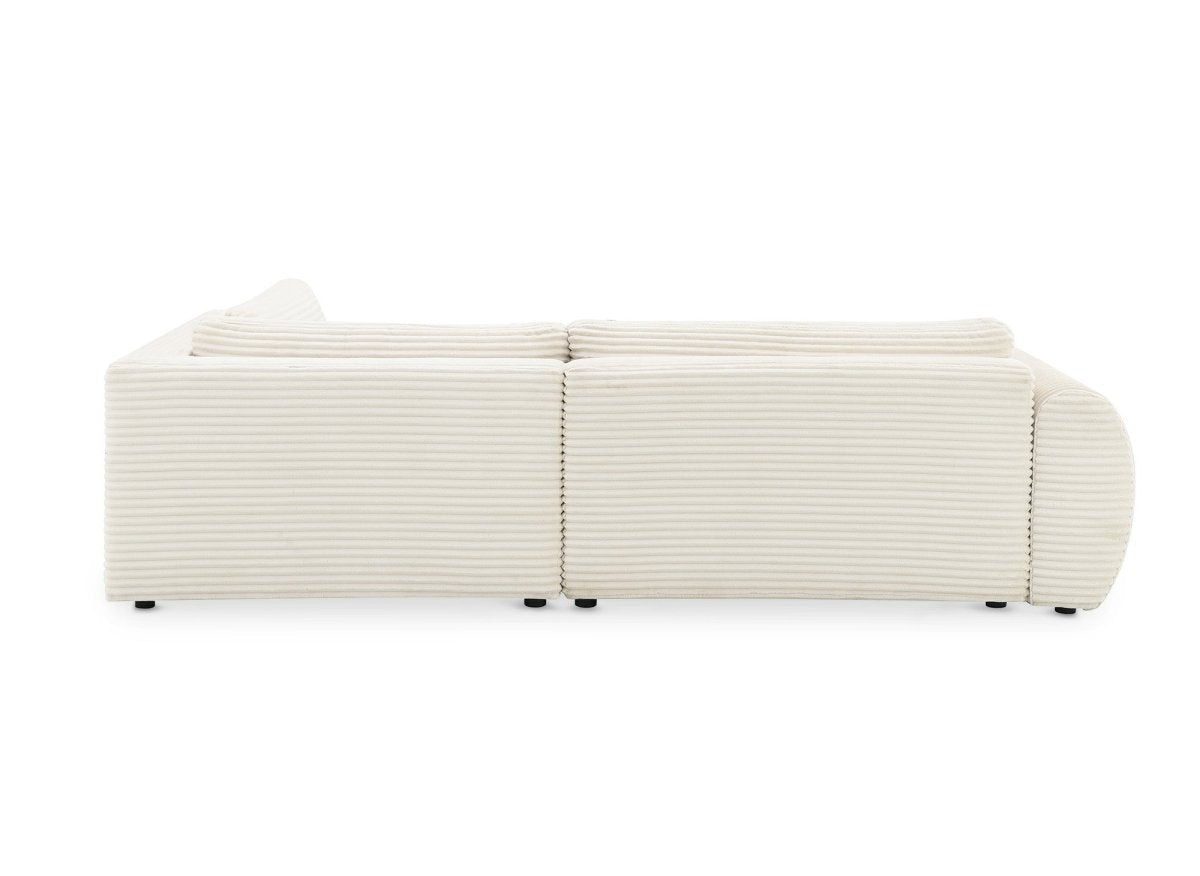 Canapé d'angle convertible avec méridienne et coffre en gros côtelé doux beige TILDA - Angle droit - DécoInParis
