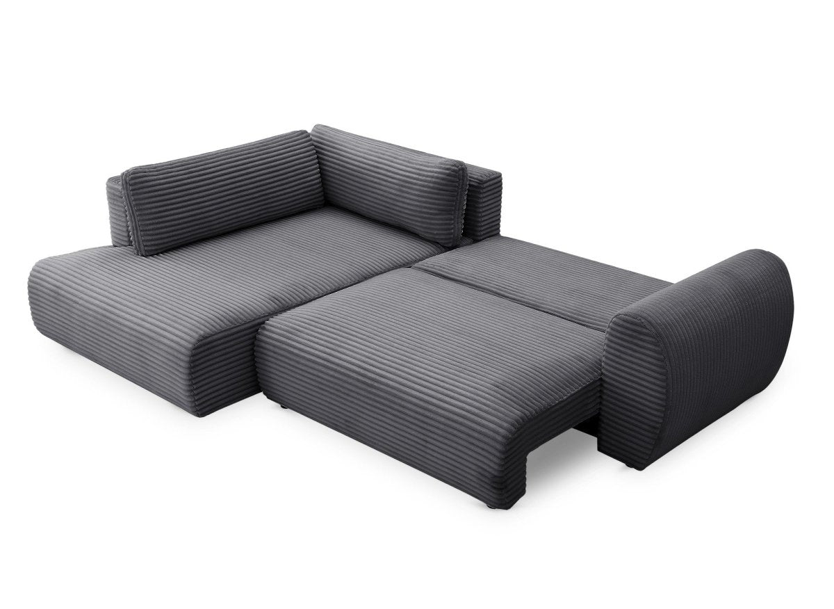 Canapé d'angle convertible avec méridienne et coffre en gros côtelé doux gris TILDA - Angle gauche - DécoInParis
