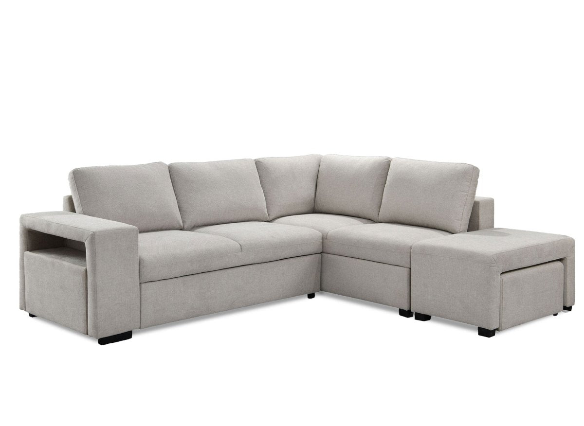 Canapé d'angle convertible en tissu beige ALBAN - Angle droit - DécoInParis