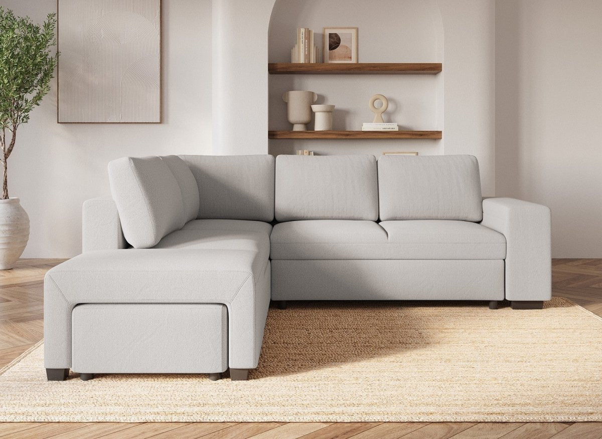 Canapé d'angle convertible en tissu beige ALBAN - Angle gauche - DécoInParis