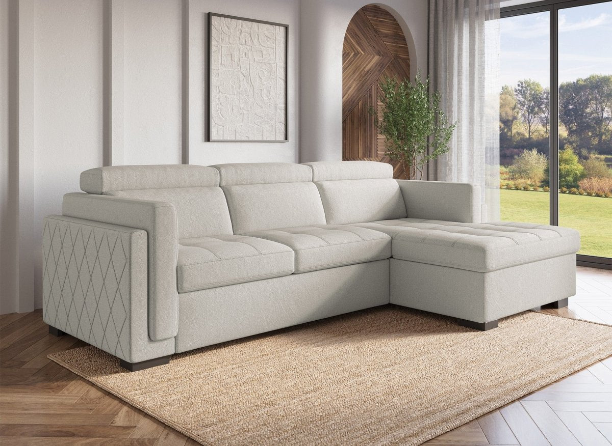 Canapé d'angle convertible en tissu beige CHANDLER - Angle droit - DécoInParis