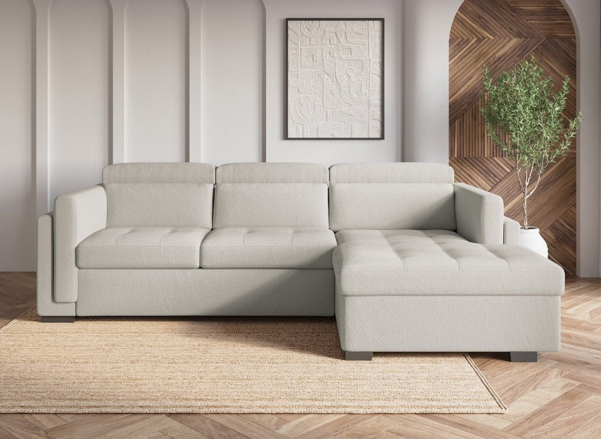 Canapé d'angle convertible en tissu beige CHANDLER - Angle droit - DécoInParis