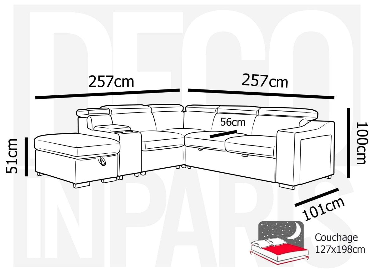 Canapé d'angle convertible en tissu beige DEREK XL - Angle gauche - DécoInParis