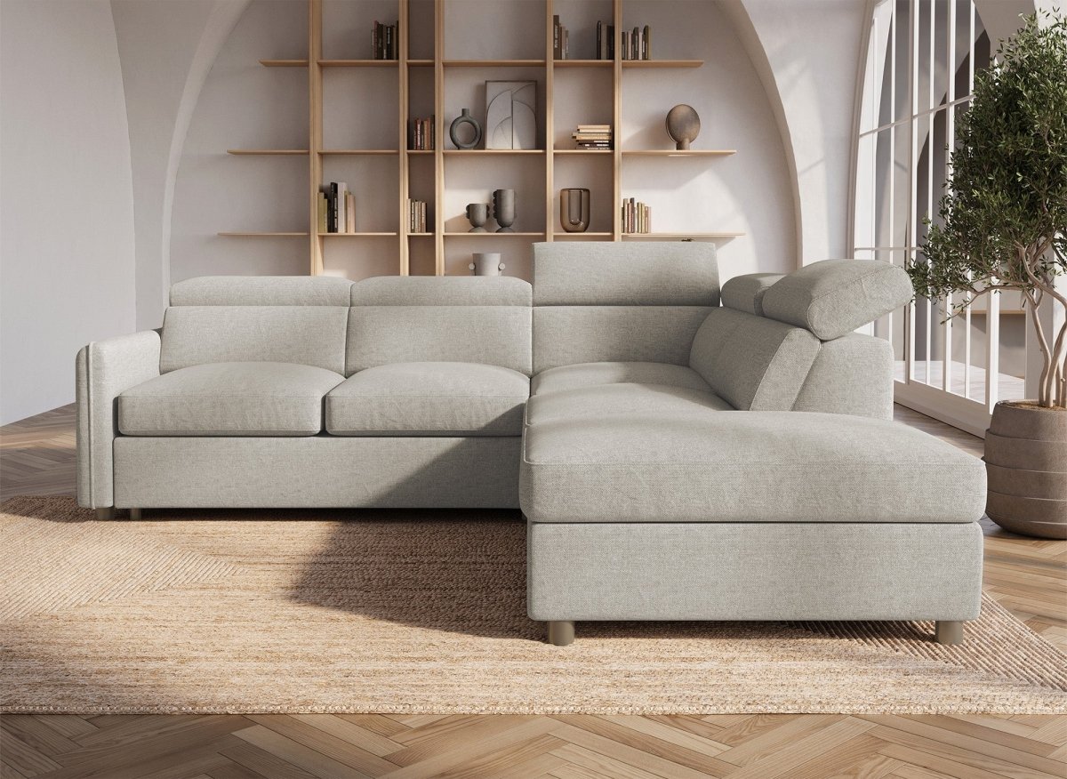 Canapé d'angle convertible en tissu beige NAIROBI - Angle droit - DécoInParis