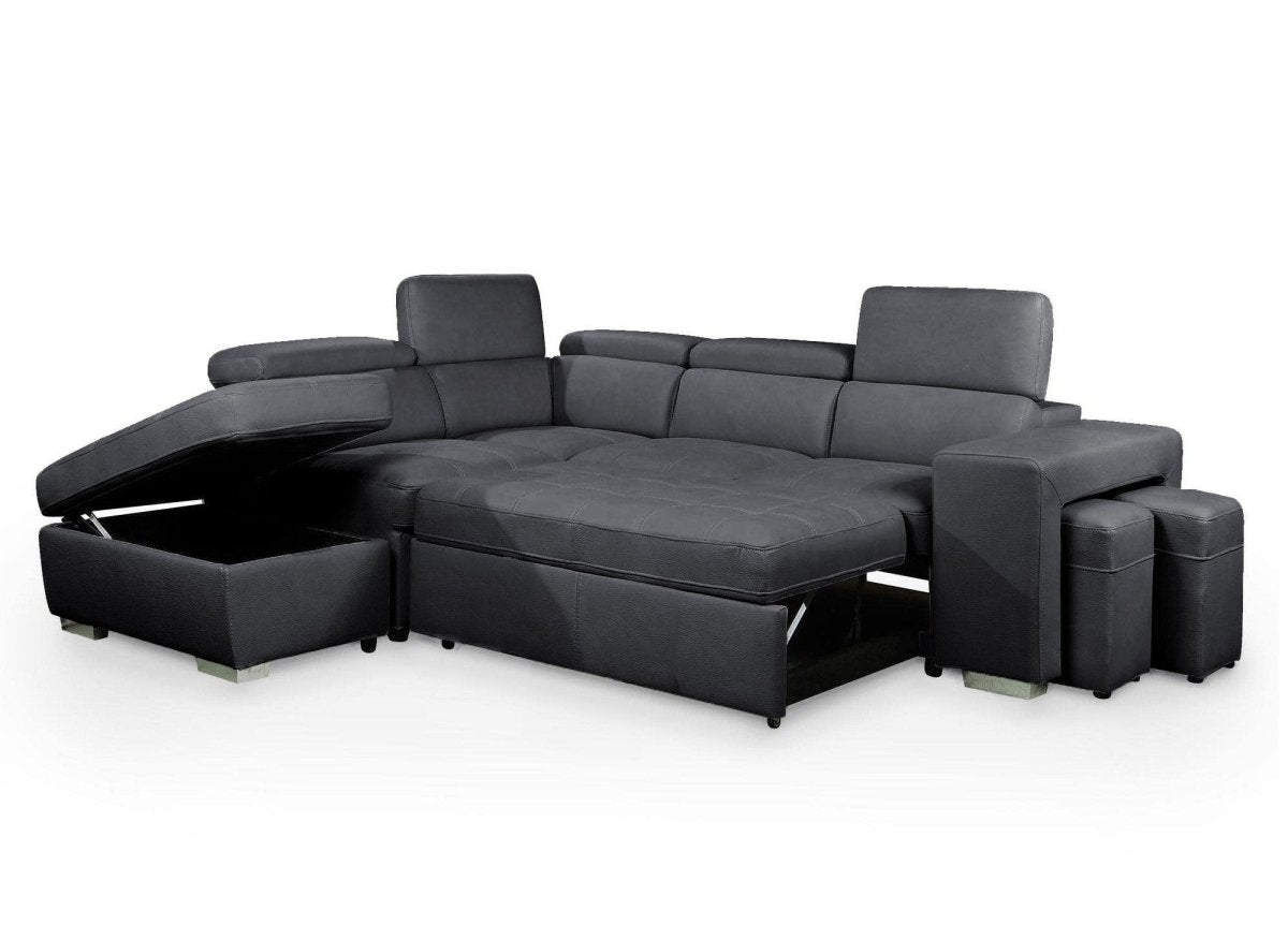 Canapé d'angle convertible en tissu gris DAVON - angle gauche - DécoInParis