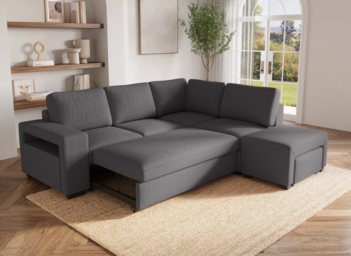 Canapé d'angle convertible en tissu gris foncé ALBAN - Angle droit - DécoInParis