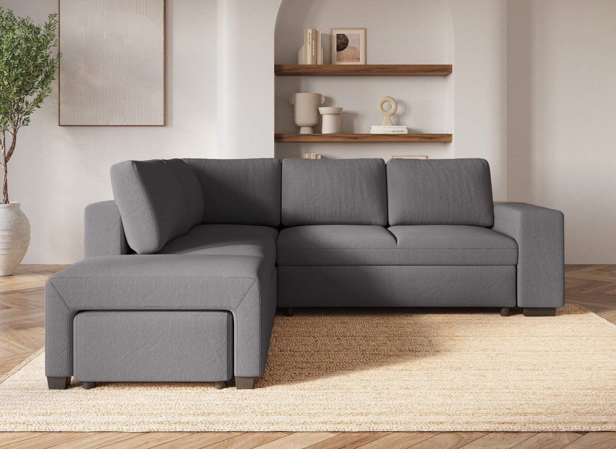 Canapé d'angle convertible en tissu gris foncé ALBAN - Angle gauche - DécoInParis