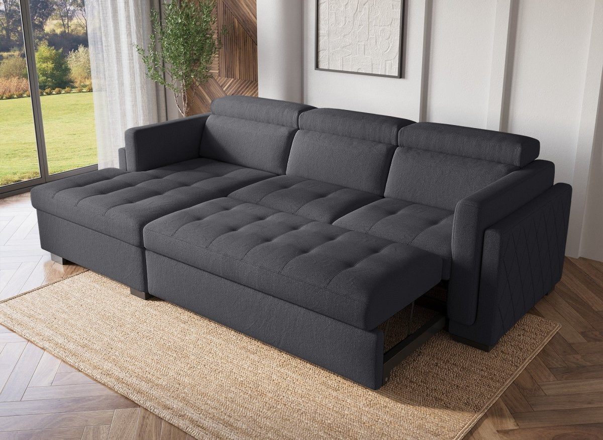 Canapé d'angle convertible en tissu gris foncé CHANDLER - Angle gauche - DécoInParis