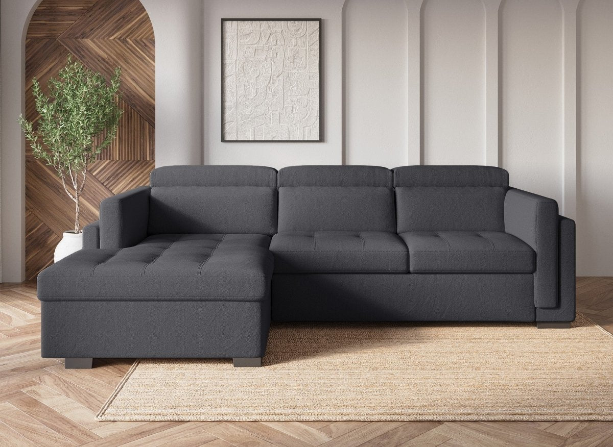 Canapé d'angle convertible en tissu gris foncé CHANDLER - Angle gauche - DécoInParis