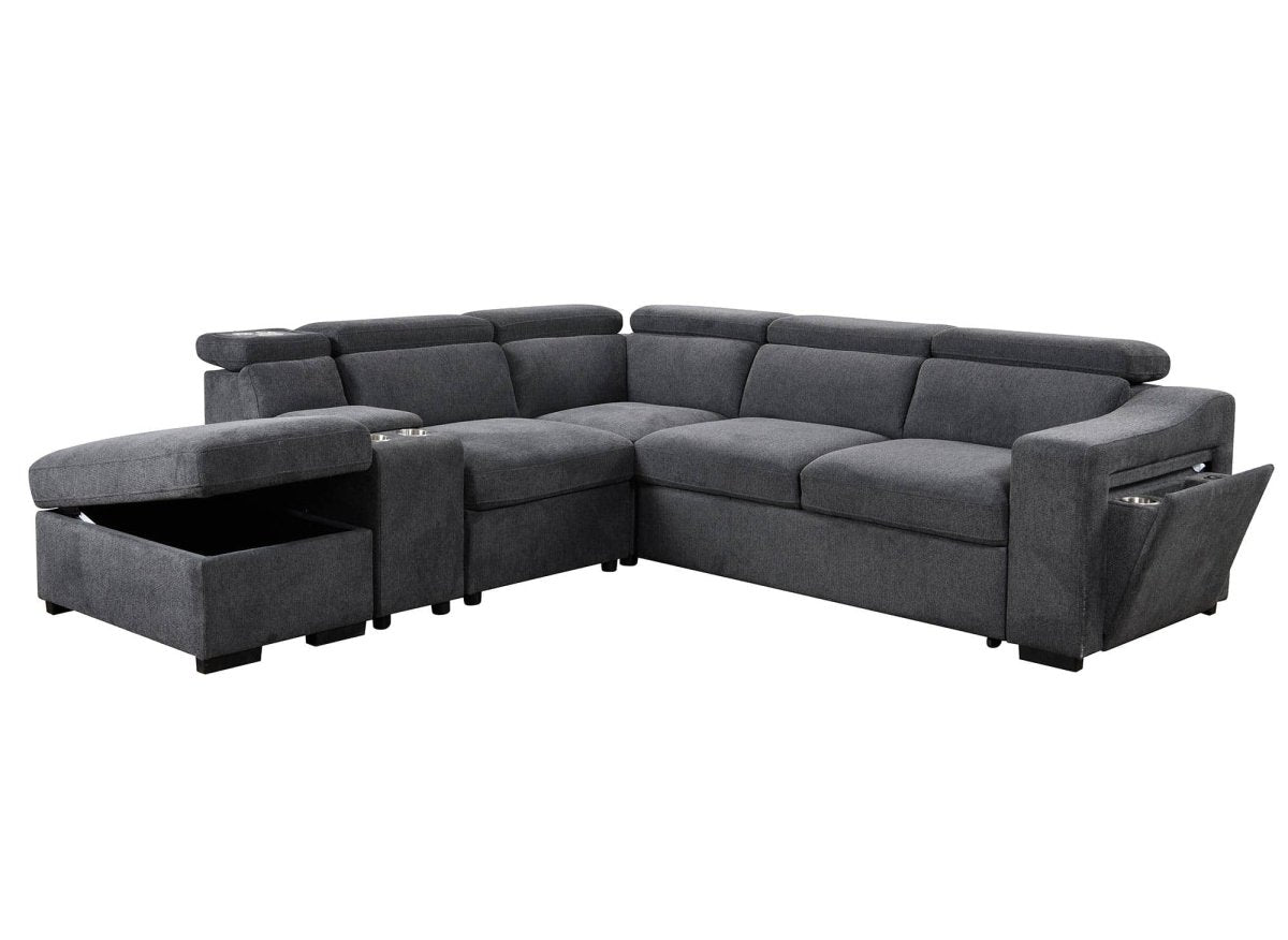 Canapé d'angle convertible en tissu gris foncé DEREK XL - Angle gauche - DécoInParis