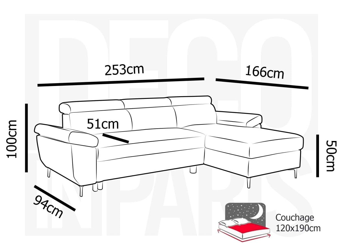 Canapé d'angle convertible en tissu gris foncé MONICA - Angle droit - DécoInParis