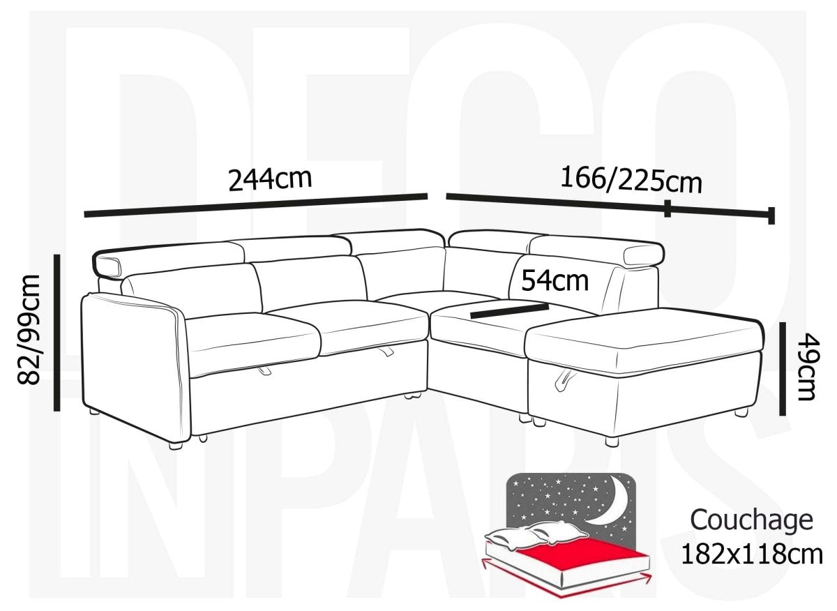 Canapé d'angle convertible en tissu gris NAIROBI - Angle droit - DécoInParis