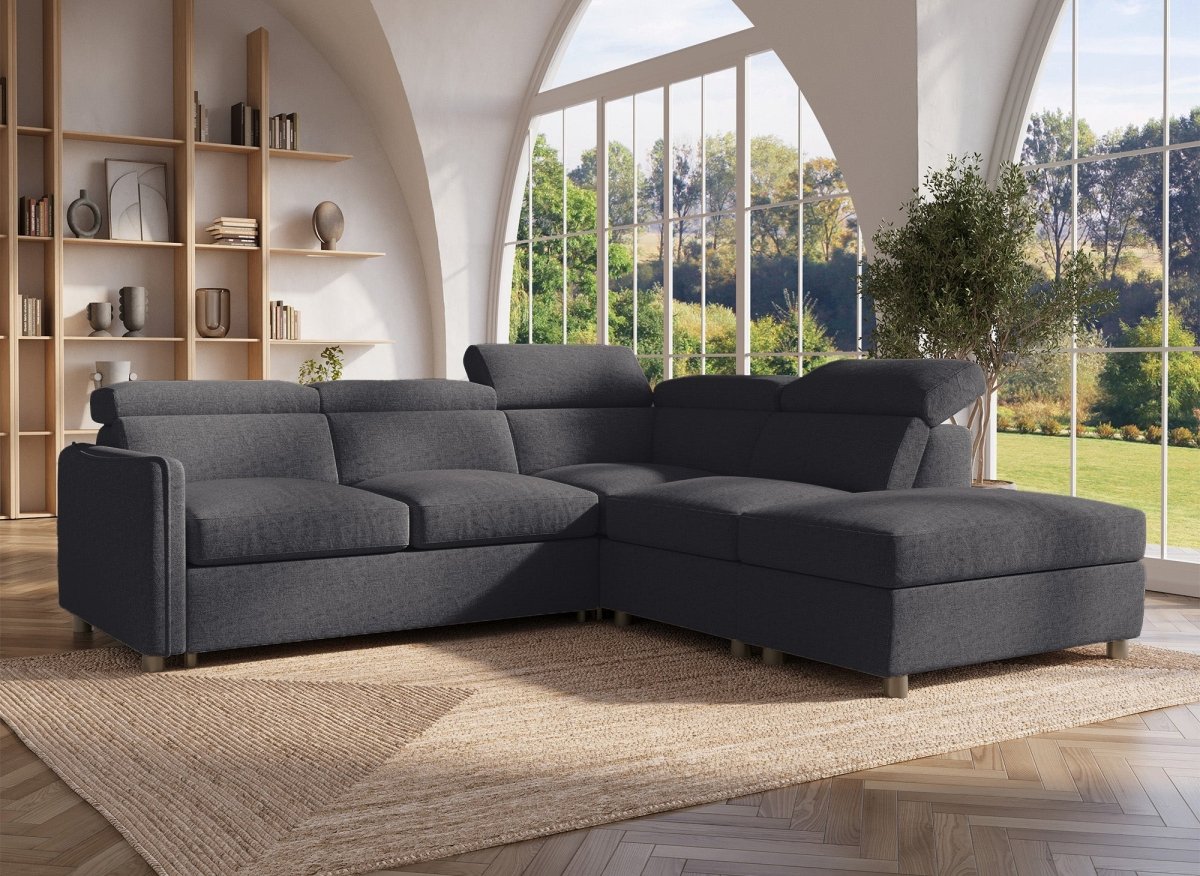 Canapé d'angle convertible en tissu gris NAIROBI - Angle droit - DécoInParis