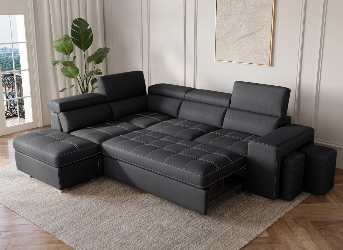 Canapé d'angle convertible en tissu noir DAVON - angle gauche - DécoInParis