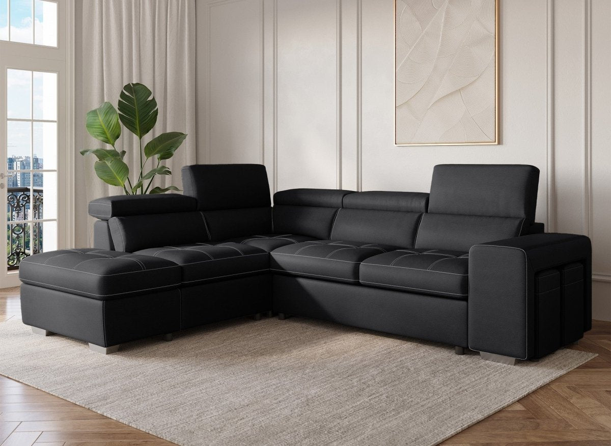 Canapé d'angle convertible en tissu noir DAVON - angle gauche - DécoInParis