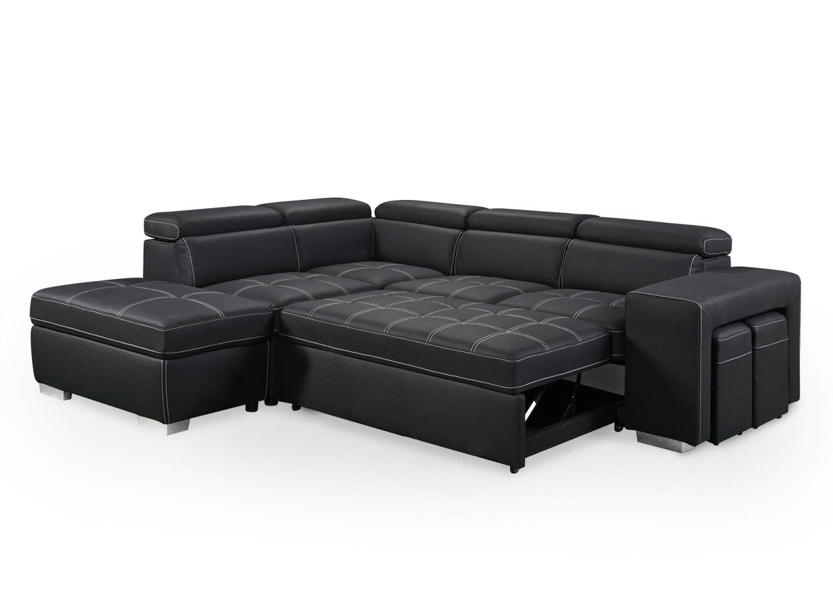 Canapé d'angle convertible en tissu noir DAVON - angle gauche - DécoInParis