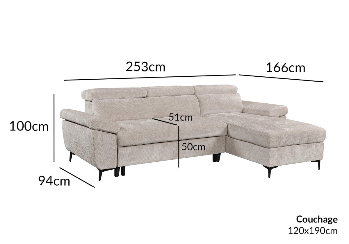 Canapé d'angle convertible en velours chiné beige MONICA - Angle droit - DécoInParis