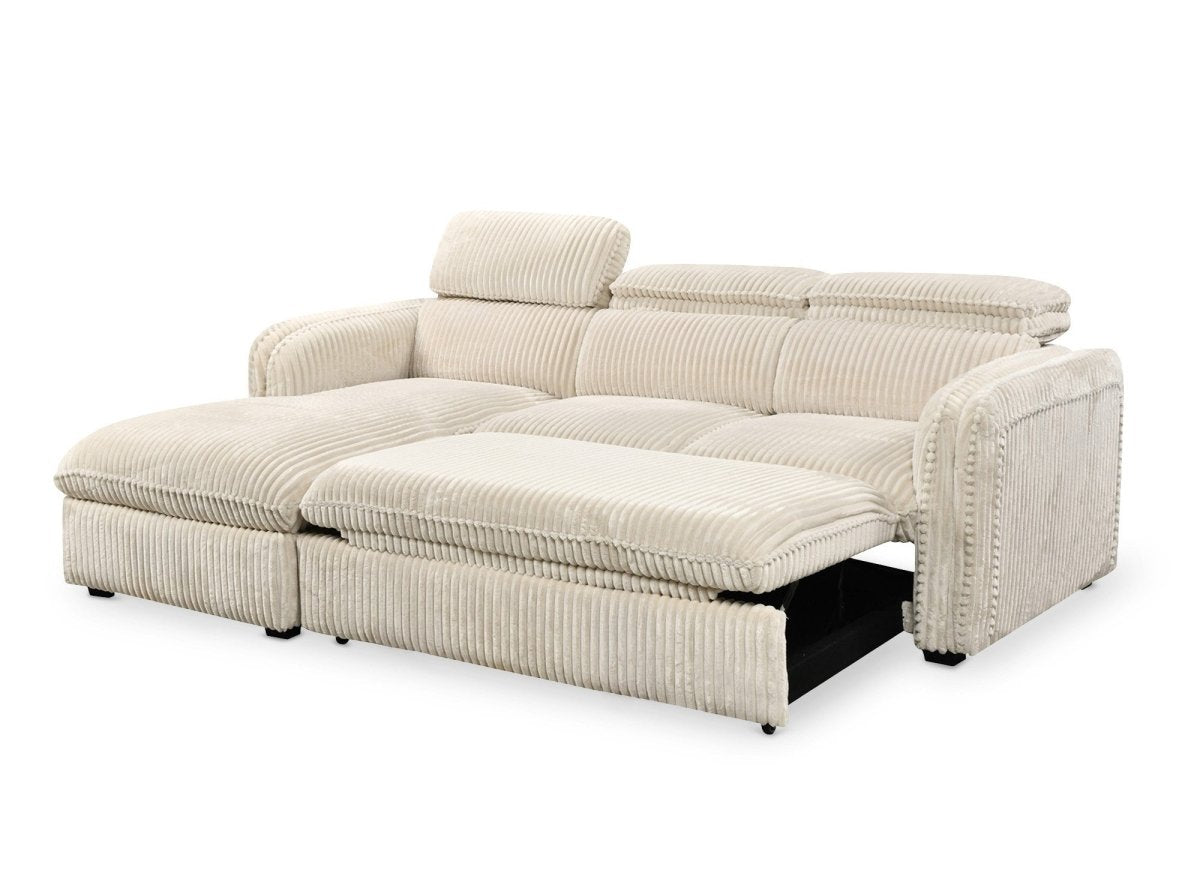 Canapé d'angle convertible en velours côtelé épais beige ISABELLA - Angle gauche - DécoInParis