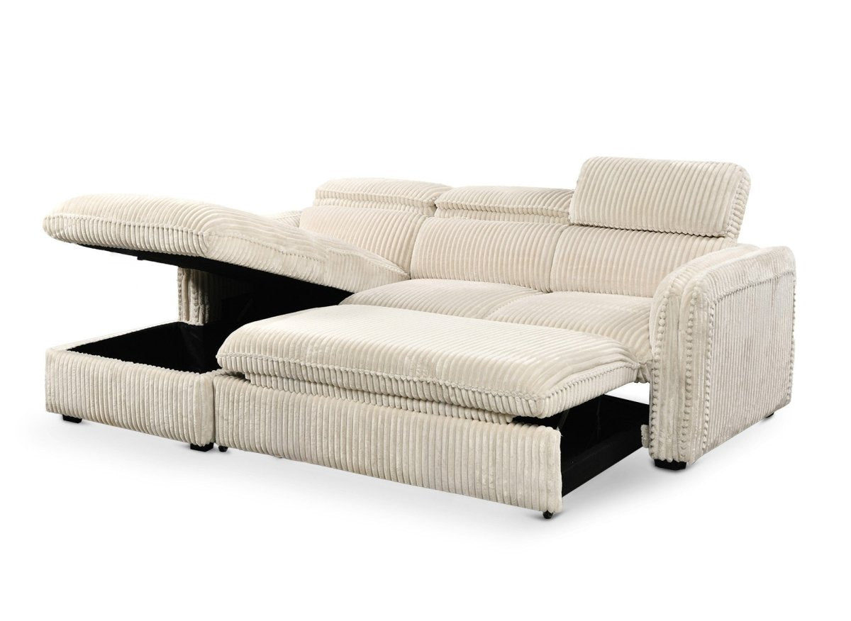 Canapé d'angle convertible en velours côtelé épais beige ISABELLA - Angle gauche - DécoInParis