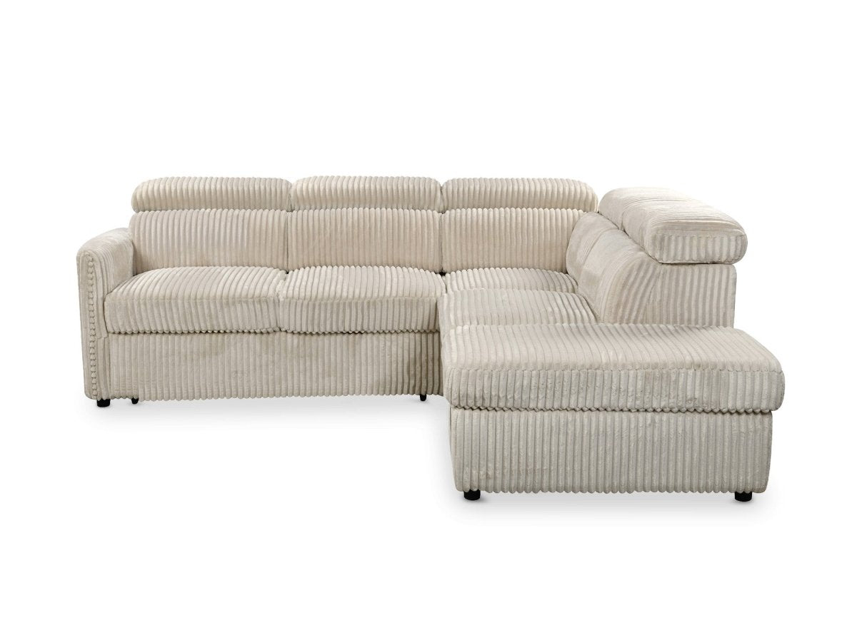 Canapé d'angle convertible en velours côtelé épais beige NAIROBI - Angle droit - DécoInParis