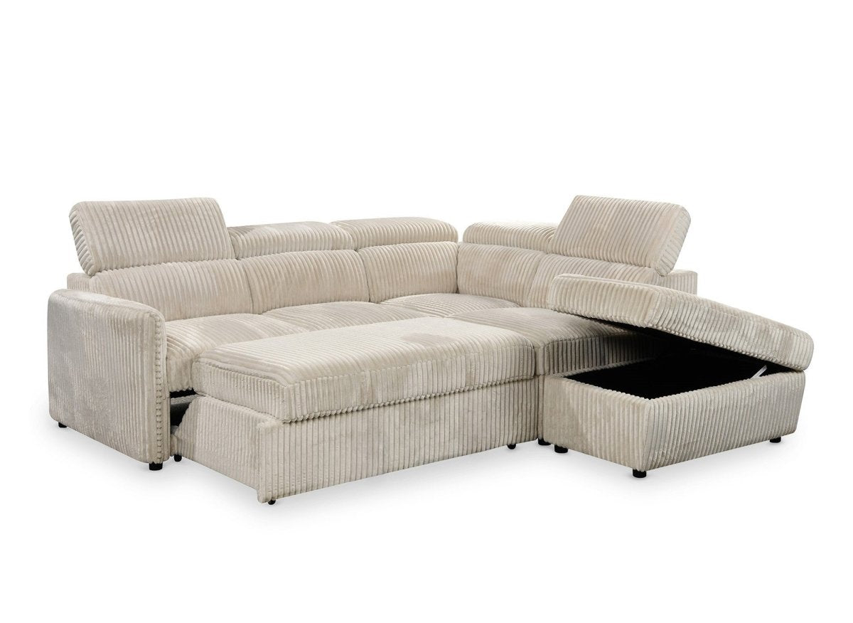 Canapé d'angle convertible en velours côtelé épais beige NAIROBI - Angle droit - DécoInParis