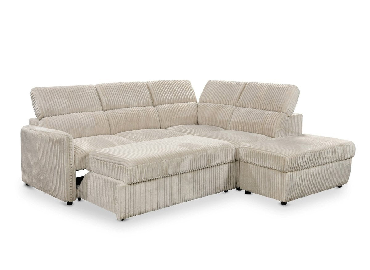 Canapé d'angle convertible en velours côtelé épais beige NAIROBI - Angle droit - DécoInParis