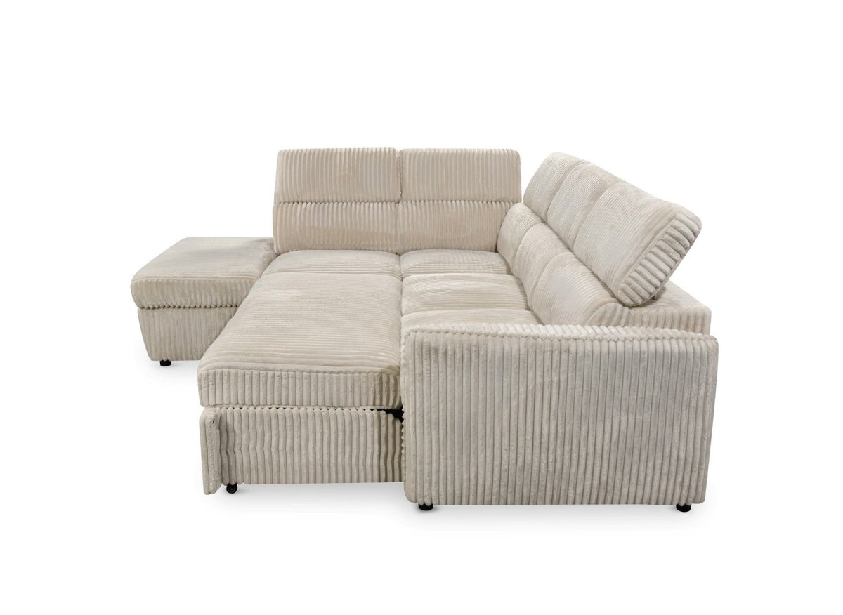 Canapé d'angle convertible en velours côtelé épais beige NAIROBI - Angle gauche - DécoInParis