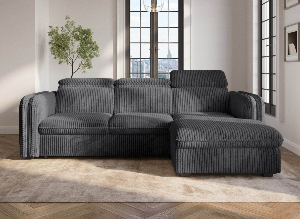 Canapé d'angle convertible en velours côtelé épais gris ISABELLA - Angle droit - DécoInParis